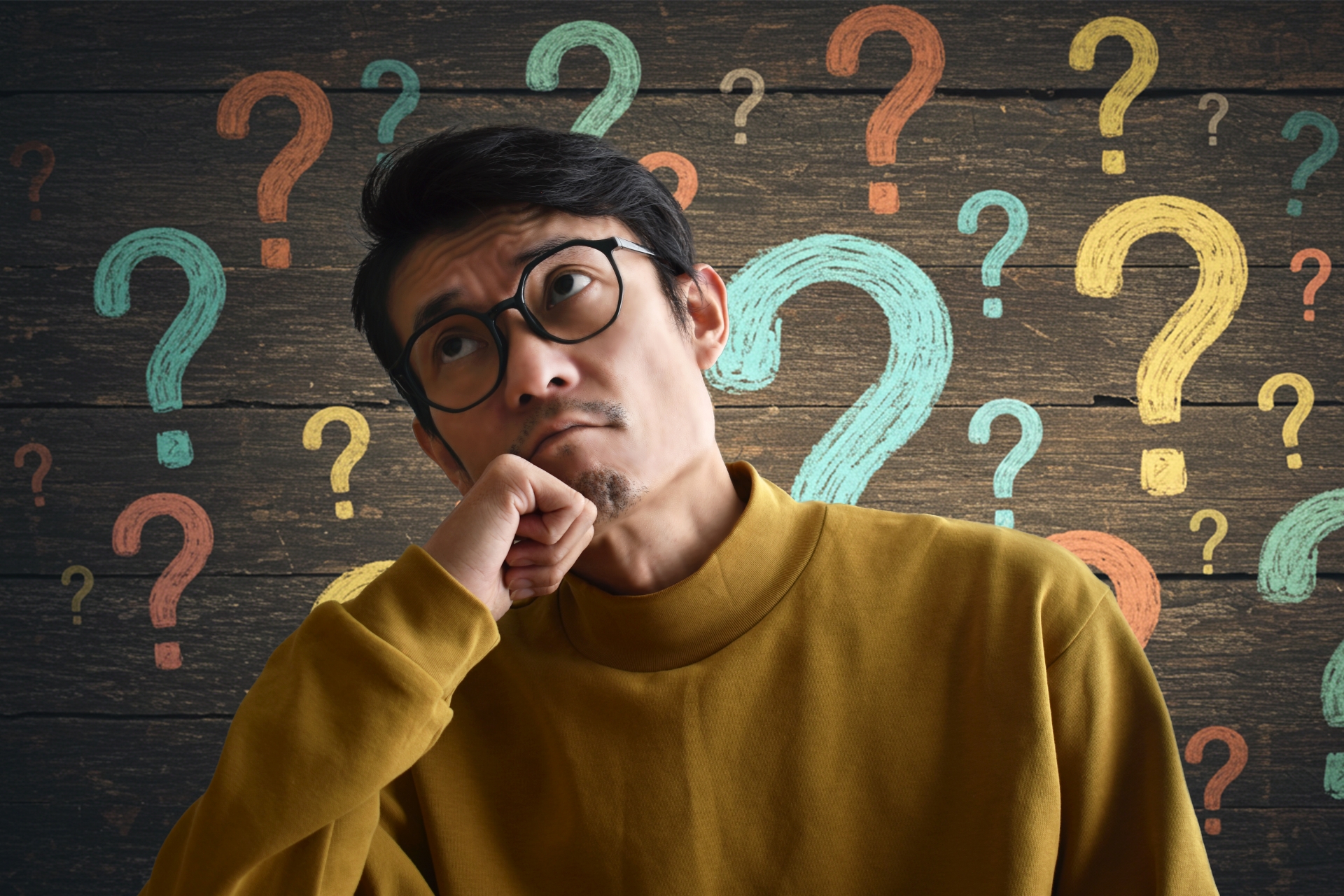 疑問を抱える男性