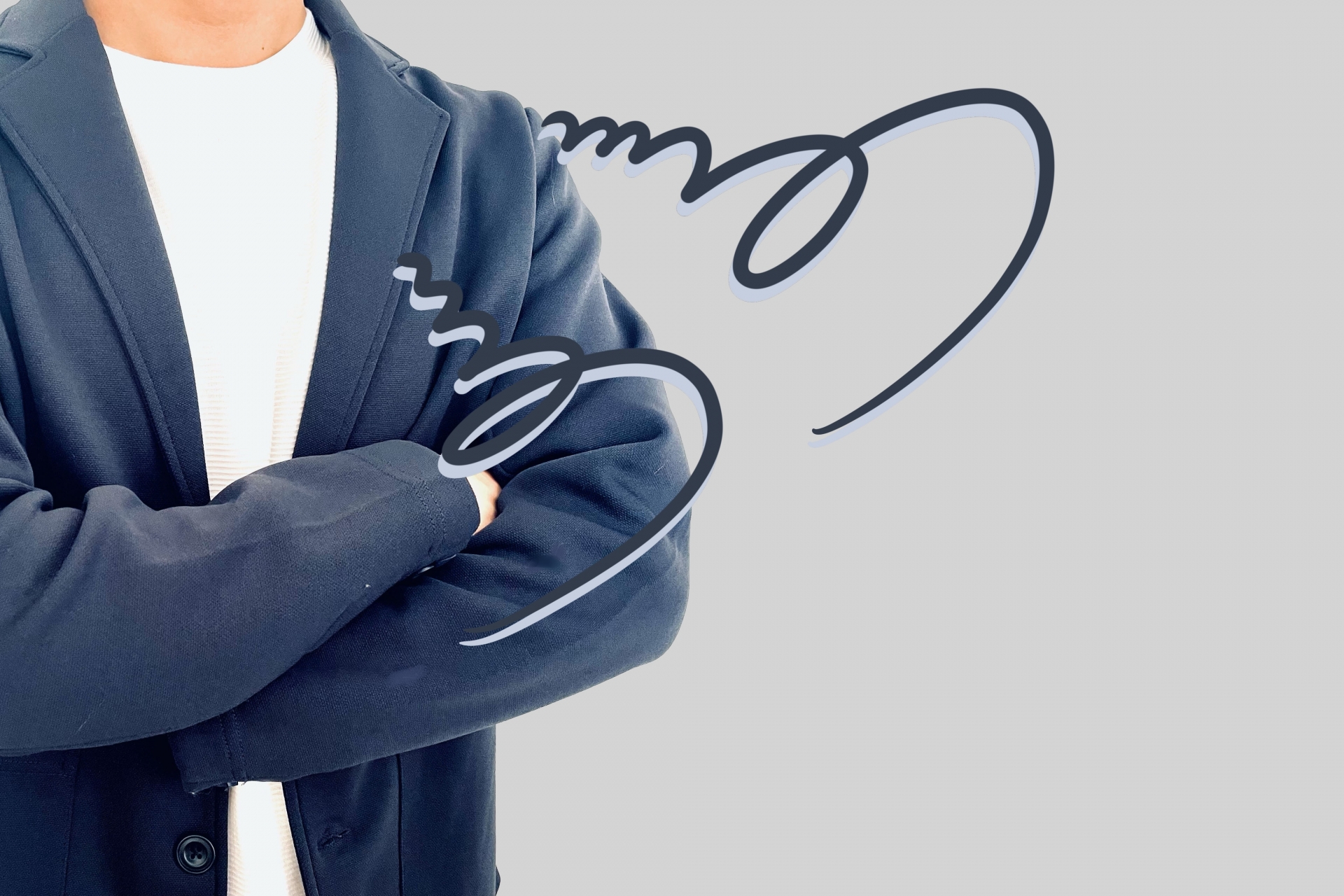 悩む若い男性の上半身と白背景