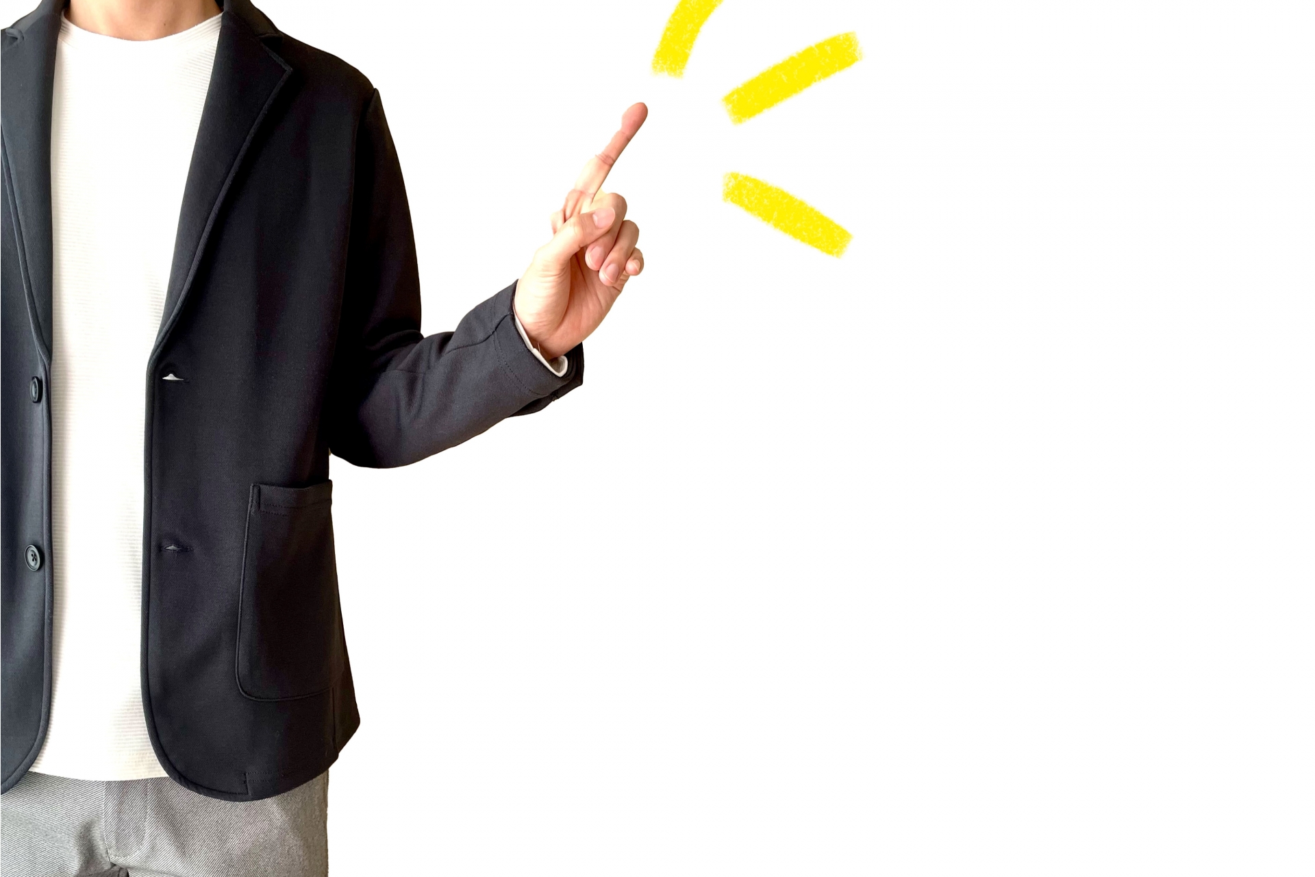 指を立てて注意喚起する男性