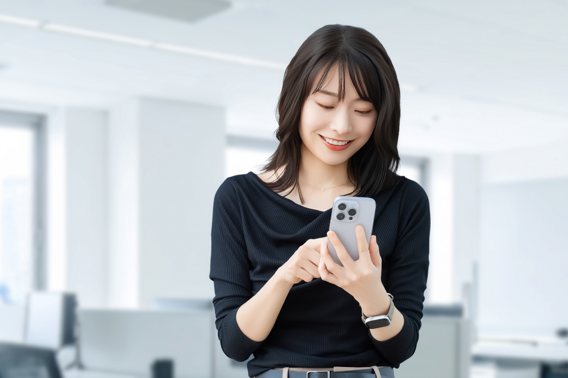 スマホを見る女性