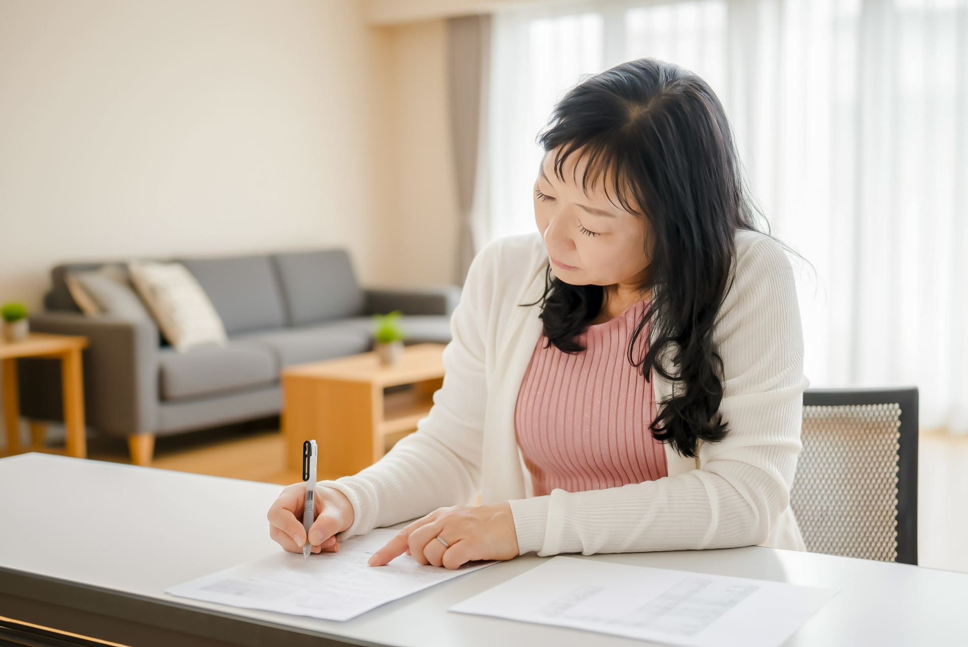 書類を記入する女性