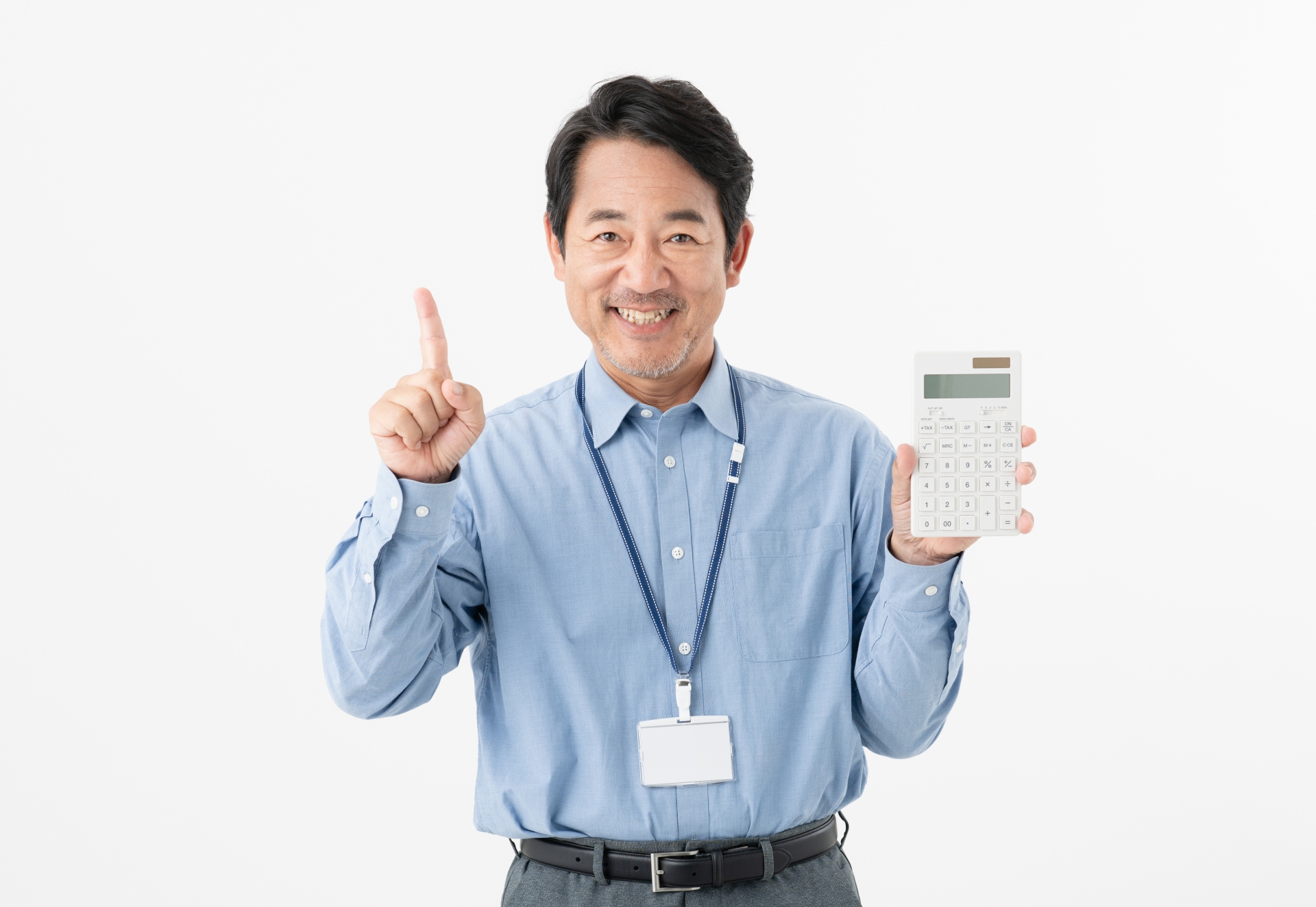 電卓を持つミドルのビジネスマン